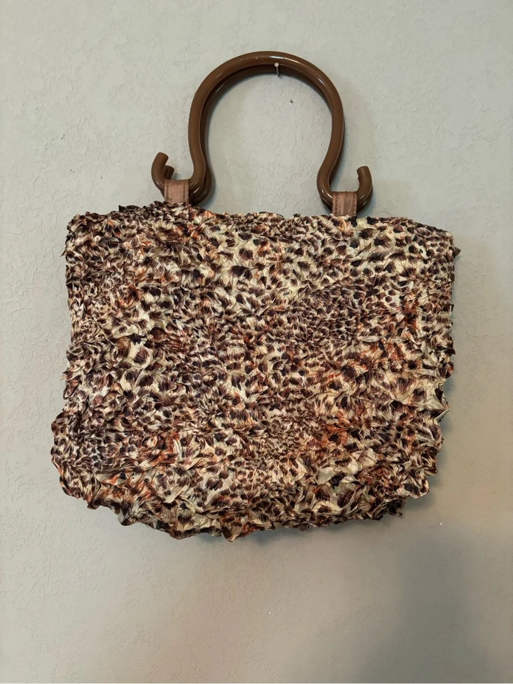 Brown Textured Cloth Tote Bag with Brown Lucite Handles - Picture 2 of 13